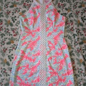 Pretty Lilly Pulitzer Bright Pink/Blue Lobster Print Shift Eyelet Summer Size 2